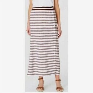 J Jill Linen Side-Button Maxi Skirt‎ Elastic Waist brown/stripped size large
